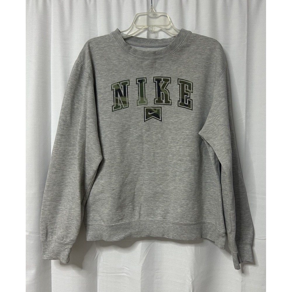 Nike Pullover Sweatshirt Camo Letters Vintage L Gray Mens